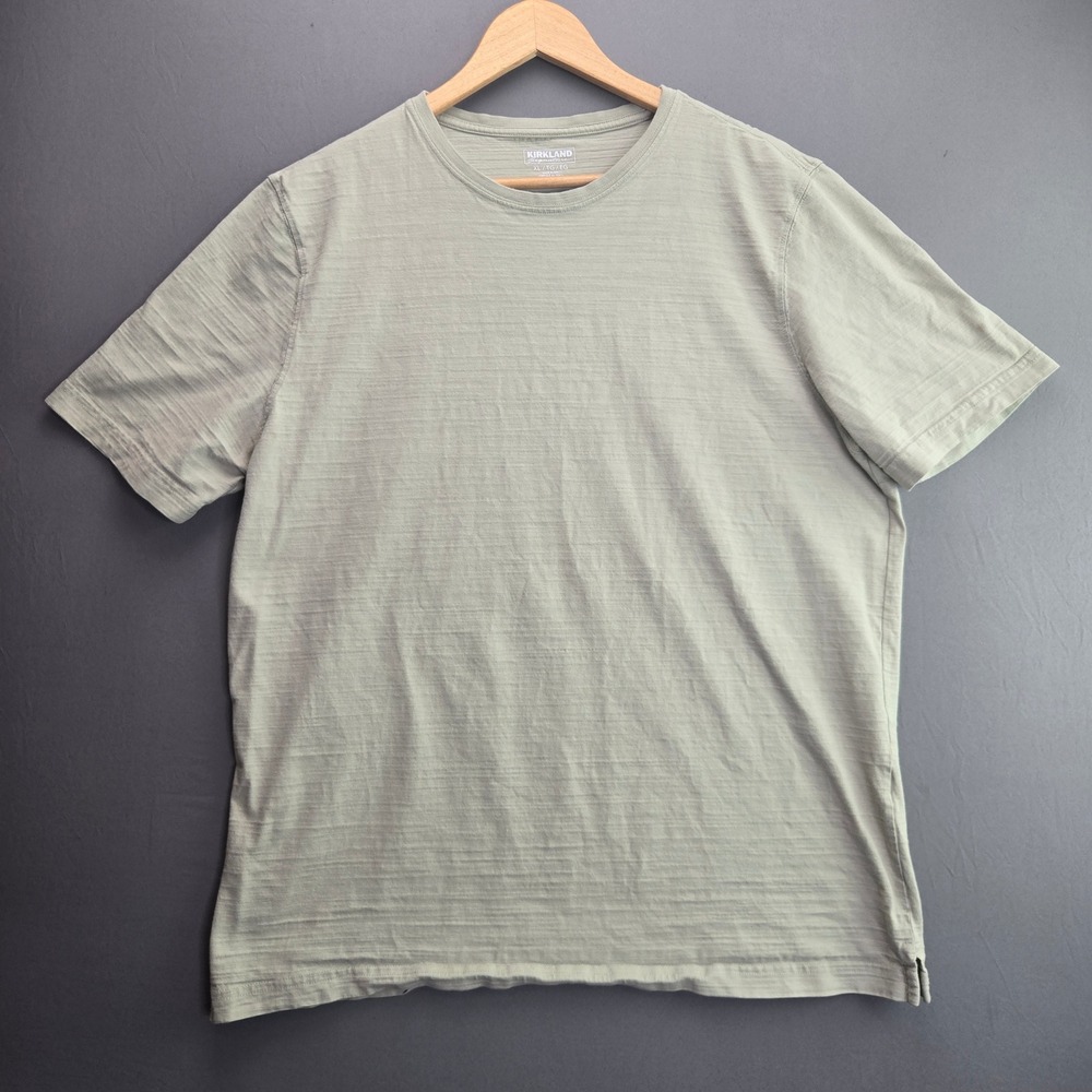 Kirkland Signature T-Shirt Slub Knit XL Sage Green Short Sleeve Crew 7771460